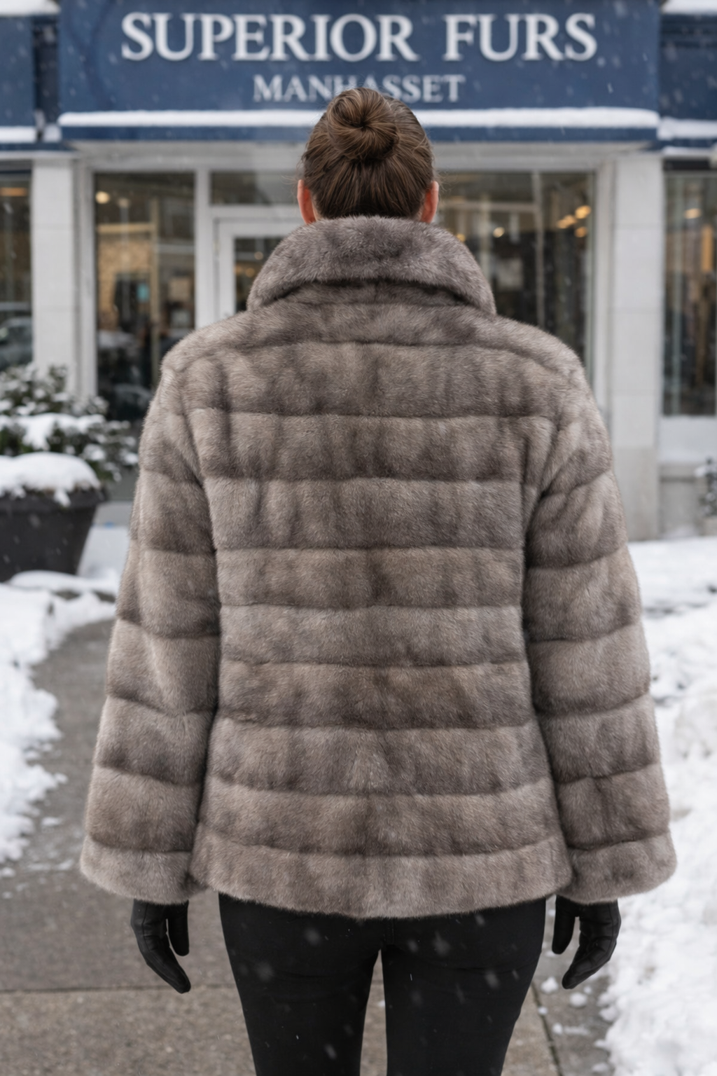 25" Light Grey Natural Blue Iris Mink Horizontal Jacket