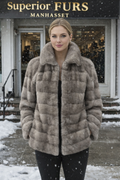 25" Light Grey Natural Blue Iris Mink Horizontal Jacket