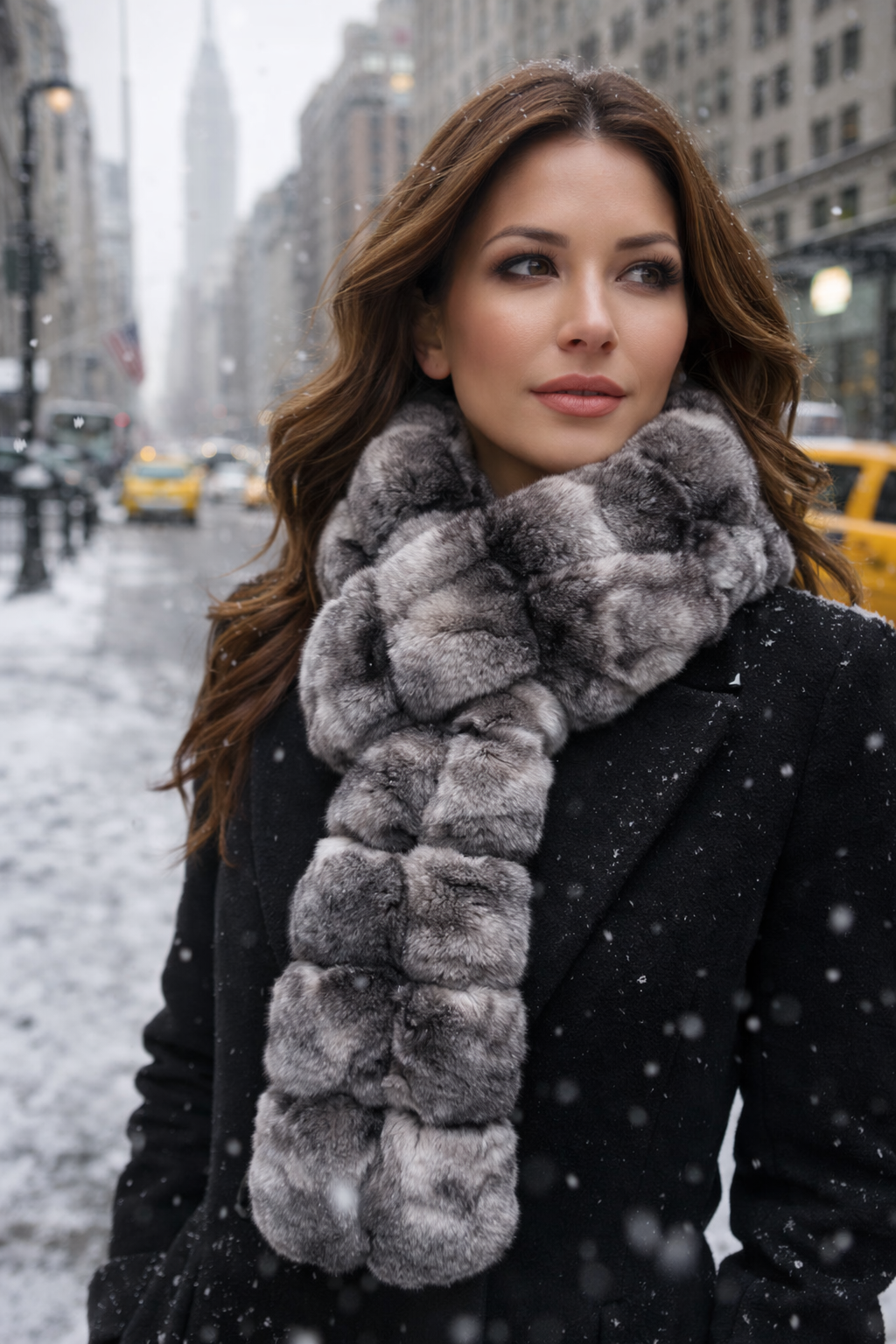 Natural Chinchilla Sculptured Sections Pull-Through Scarf