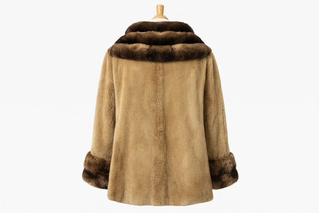 Pre-Owned 30.5" Dyed Light Camel Sheared Beaver with Dyed Rust Chinchilla Wing Collar and Cuffs