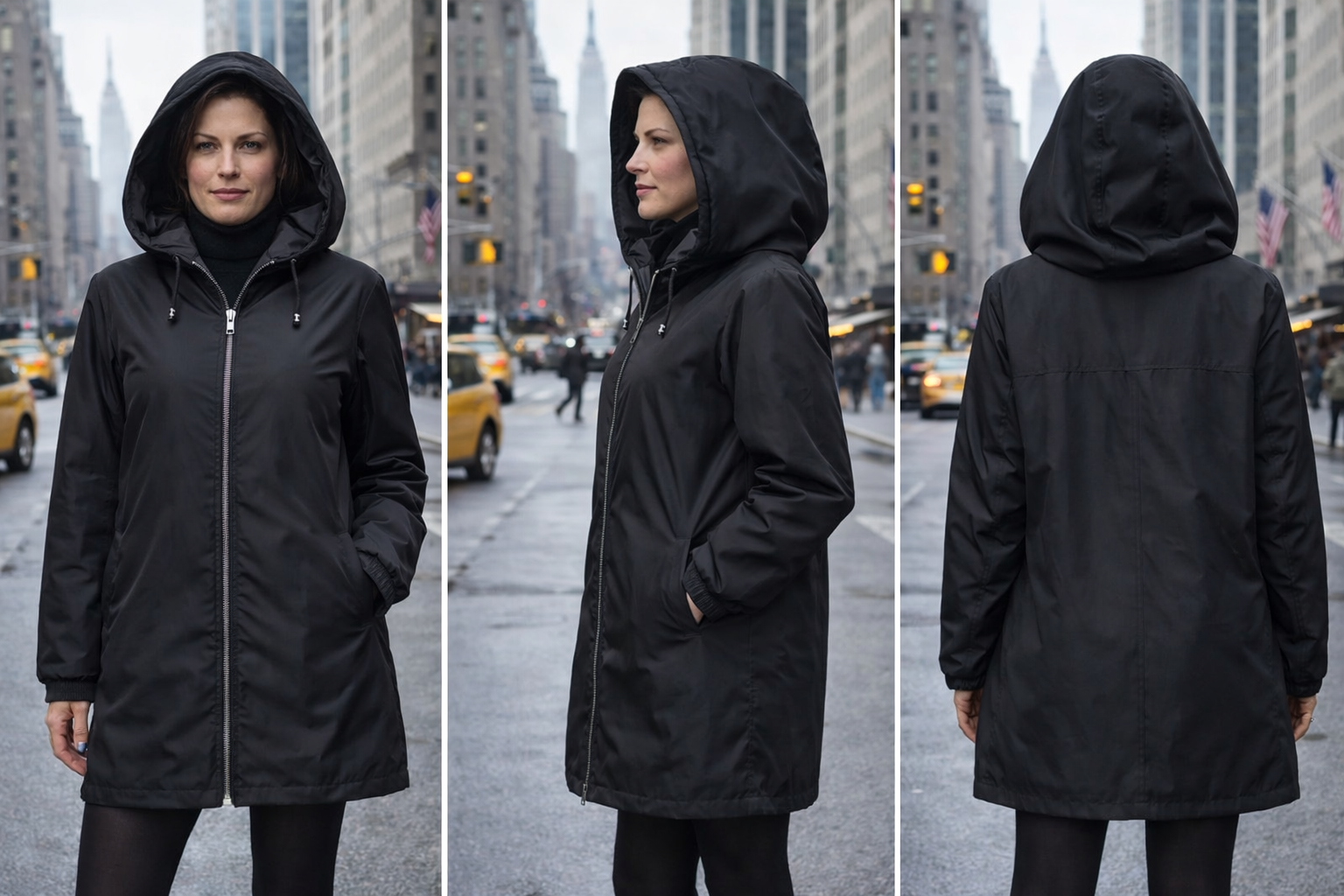 35" Dyed Black Sheared Mink Hooded Reversible to Black Water Repellant Taffeta, Zipper Front, Drawstring at Hood