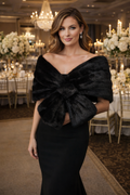 15" Black Ranch Mink Capelet Stole, Bow Tie Pull Through Fronts