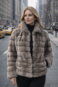 25" Light Grey Natural Blue Iris Mink Horizontal Jacket