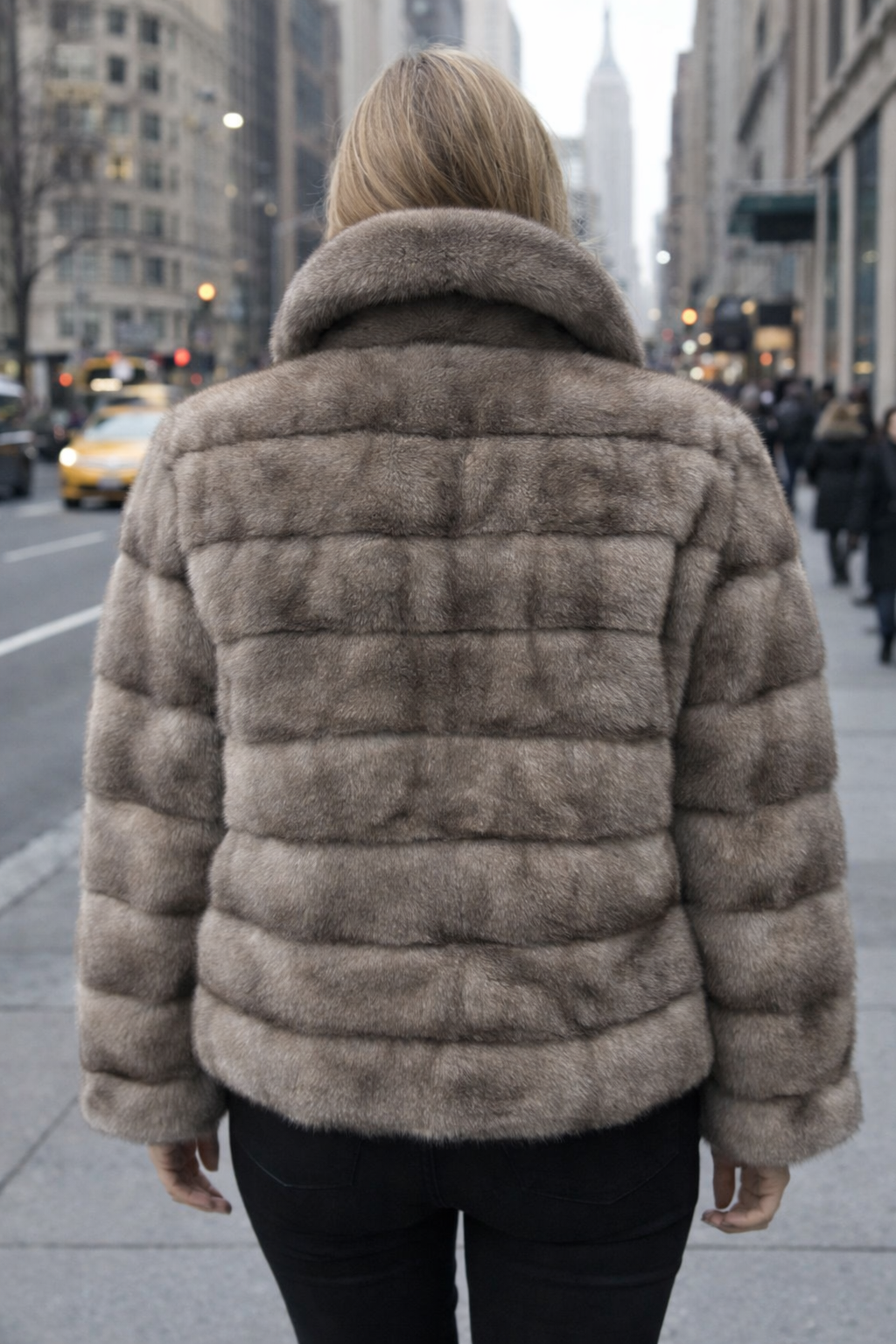 25" Light Grey Natural Blue Iris Mink Horizontal Jacket