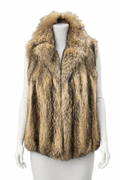 Pre-Owned 27" Natural Camel/Brown Raccoon Vest, Notch Collar, Size: L-XL