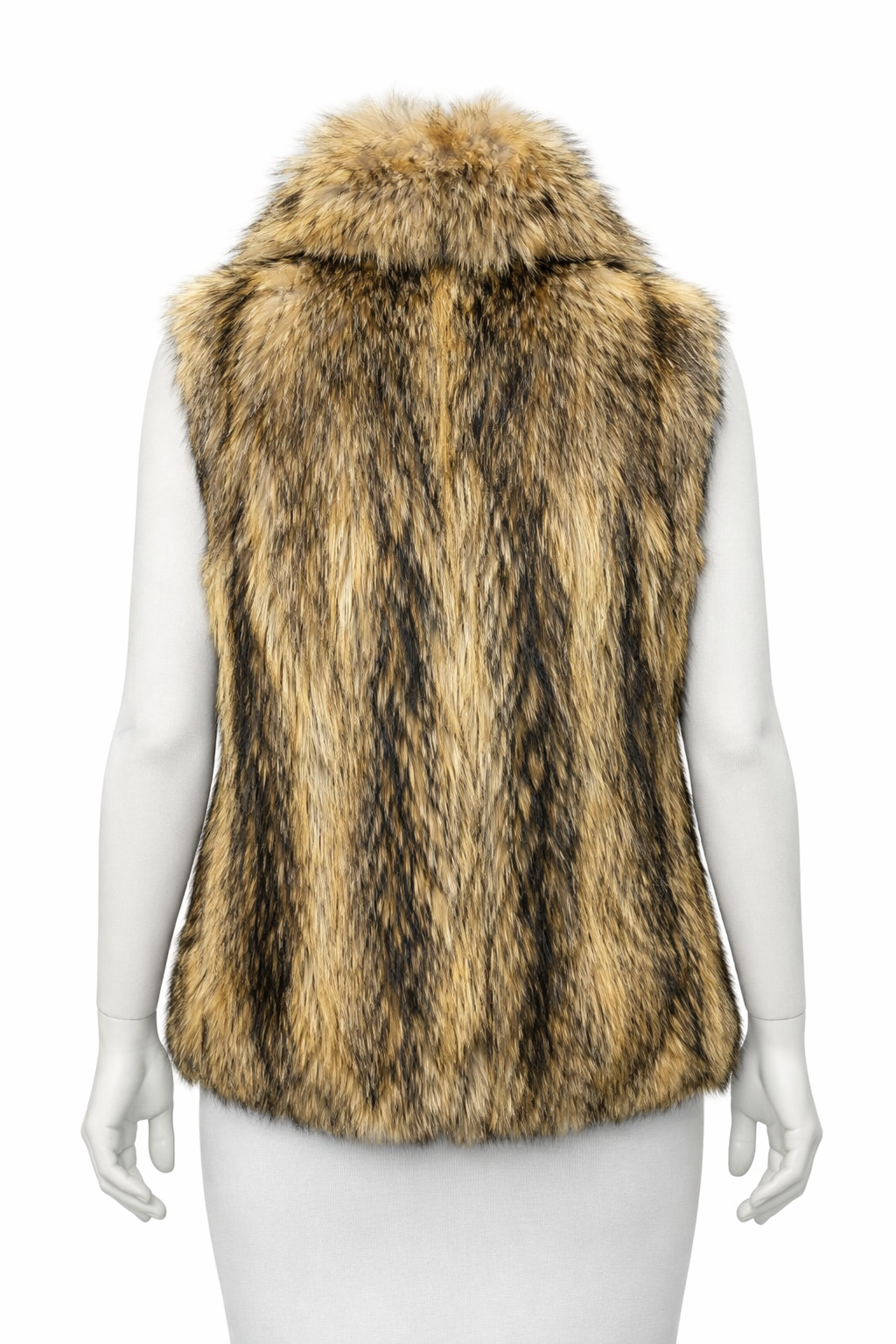 Pre-Owned 27" Natural Camel/Brown Raccoon Vest, Notch Collar, Size: L-XL