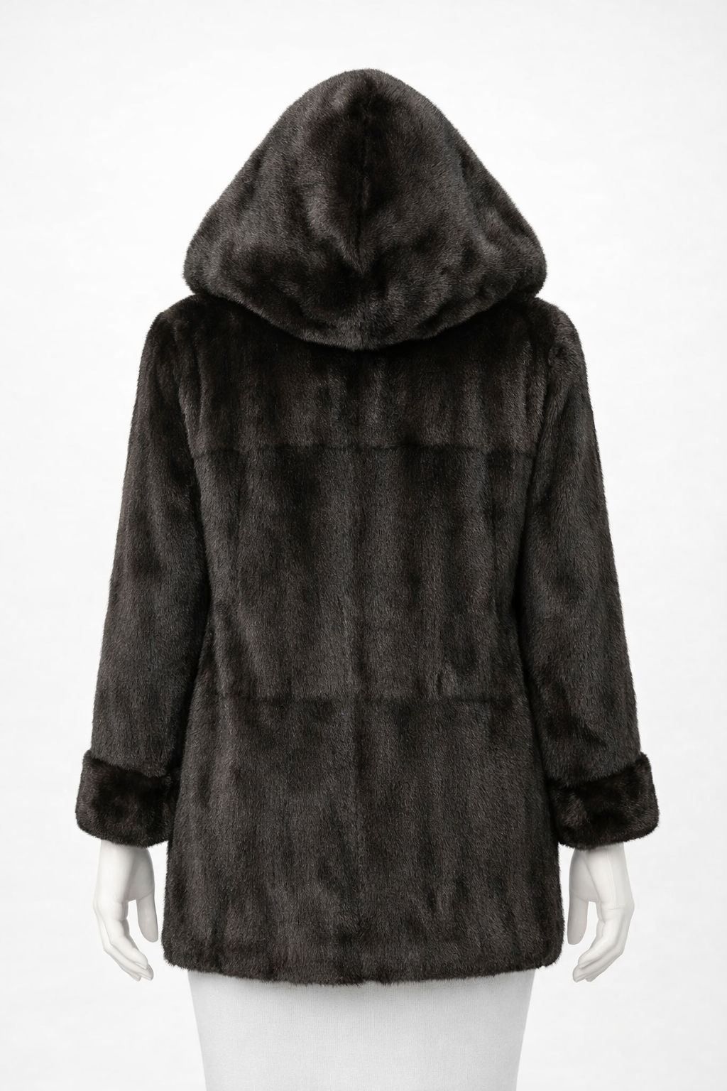 35" Dyed Brown Plucked Mink Hooded Reversible to Brown water Repellant Silk Taffeta