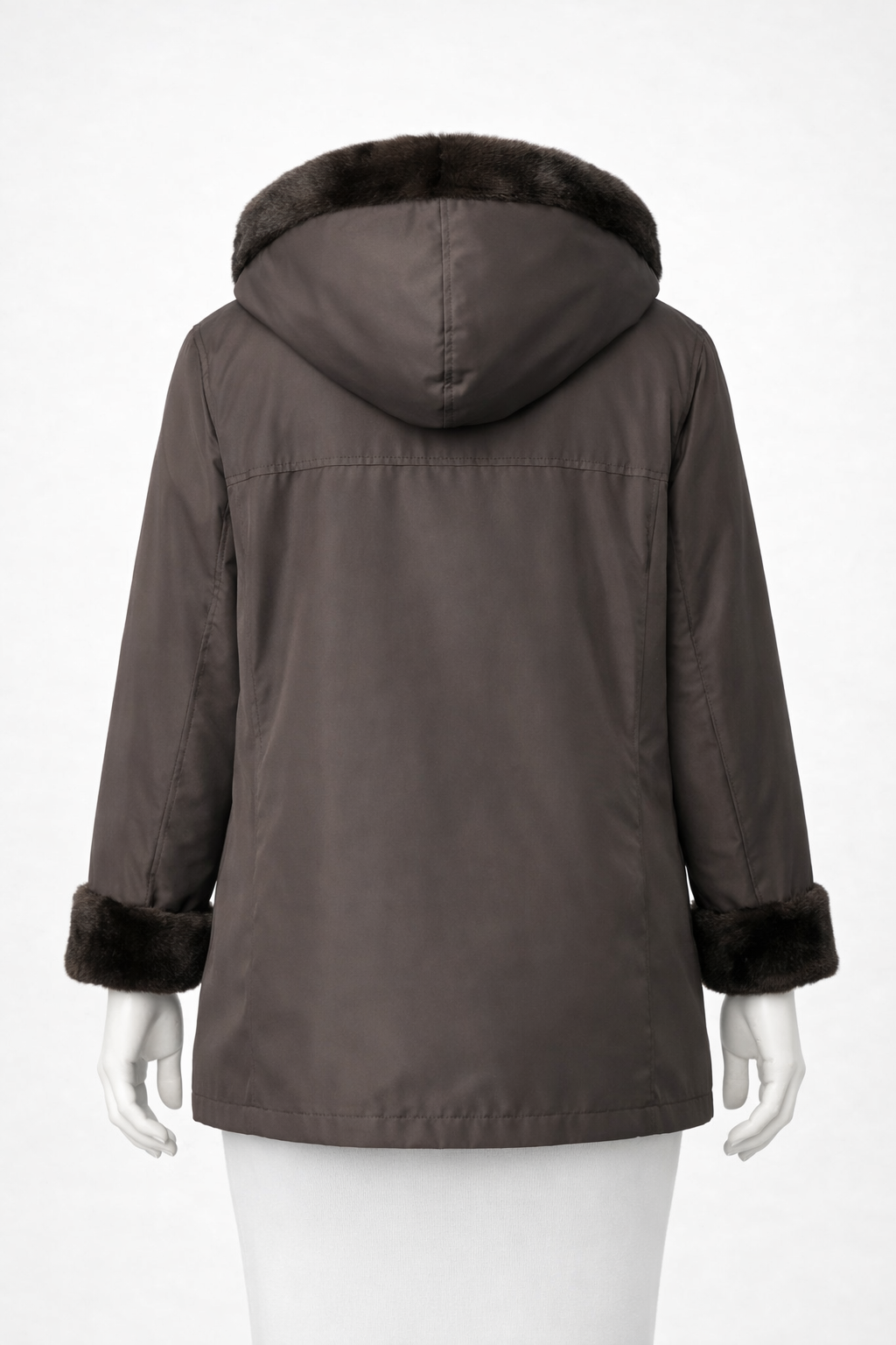 35" Dyed Brown Plucked Mink Hooded Reversible to Brown water Repellant Silk Taffeta