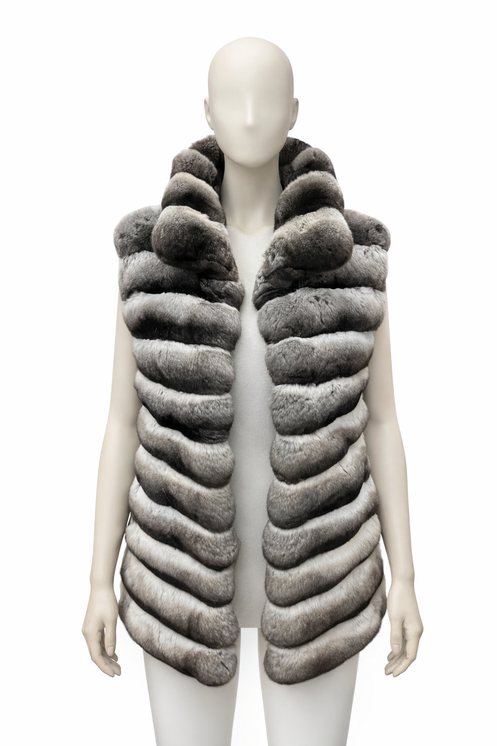 25" Horizontal Natural Grey Gradient Chinchilla Vest, Stand Collar