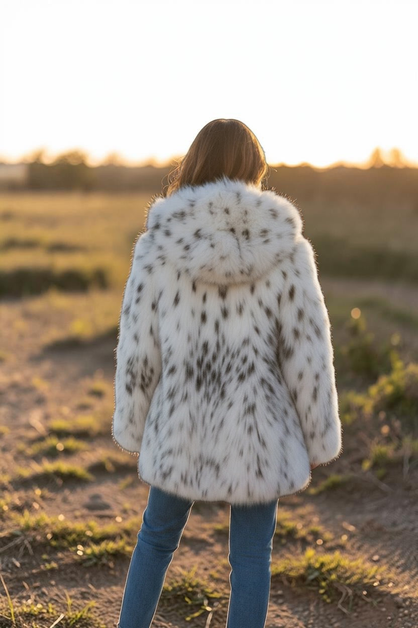 31" Hooded Spotted White Fox 3/4 Jacket