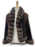 Pre-Owned 22" Dyed Brown Degrade Sheared Mink Jacket, Dyed Brown Natural Chinchilla Collar, Fronts, Bottom and Cuffs