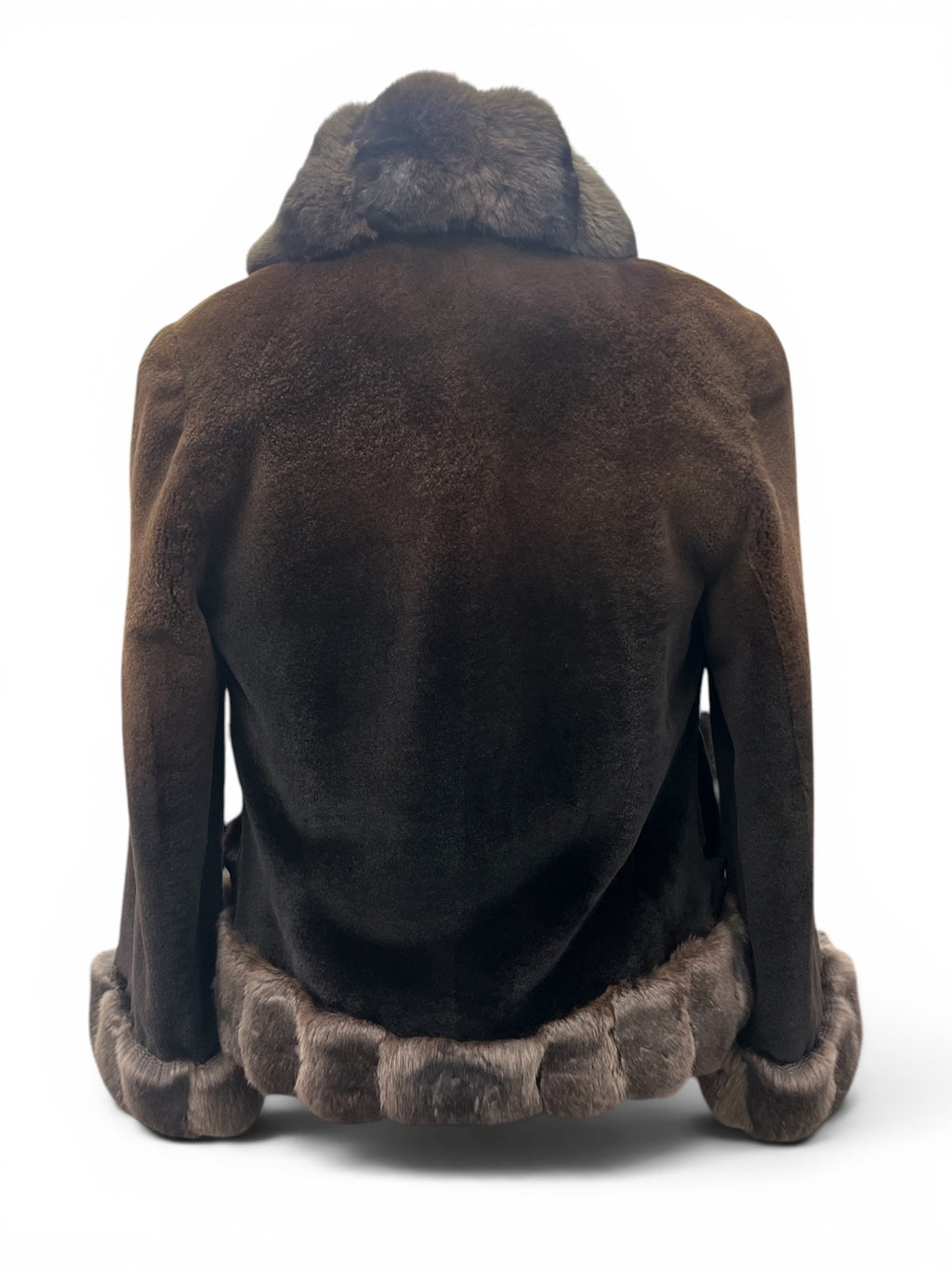 Pre-Owned 22" Dyed Brown Degrade Sheared Mink Jacket, Dyed Brown Natural Chinchilla Collar, Fronts, Bottom and Cuffs