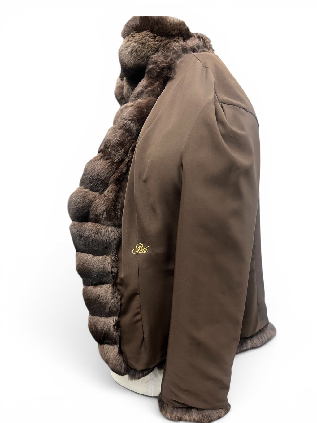 Pre-Owned 22" Dyed Brown Degrade Sheared Mink Jacket, Dyed Brown Natural Chinchilla Collar, Fronts, Bottom and Cuffs