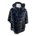 26" Dyed Navy Mink Horizontal Hooded Cape Vest with Horizontal Pockets
