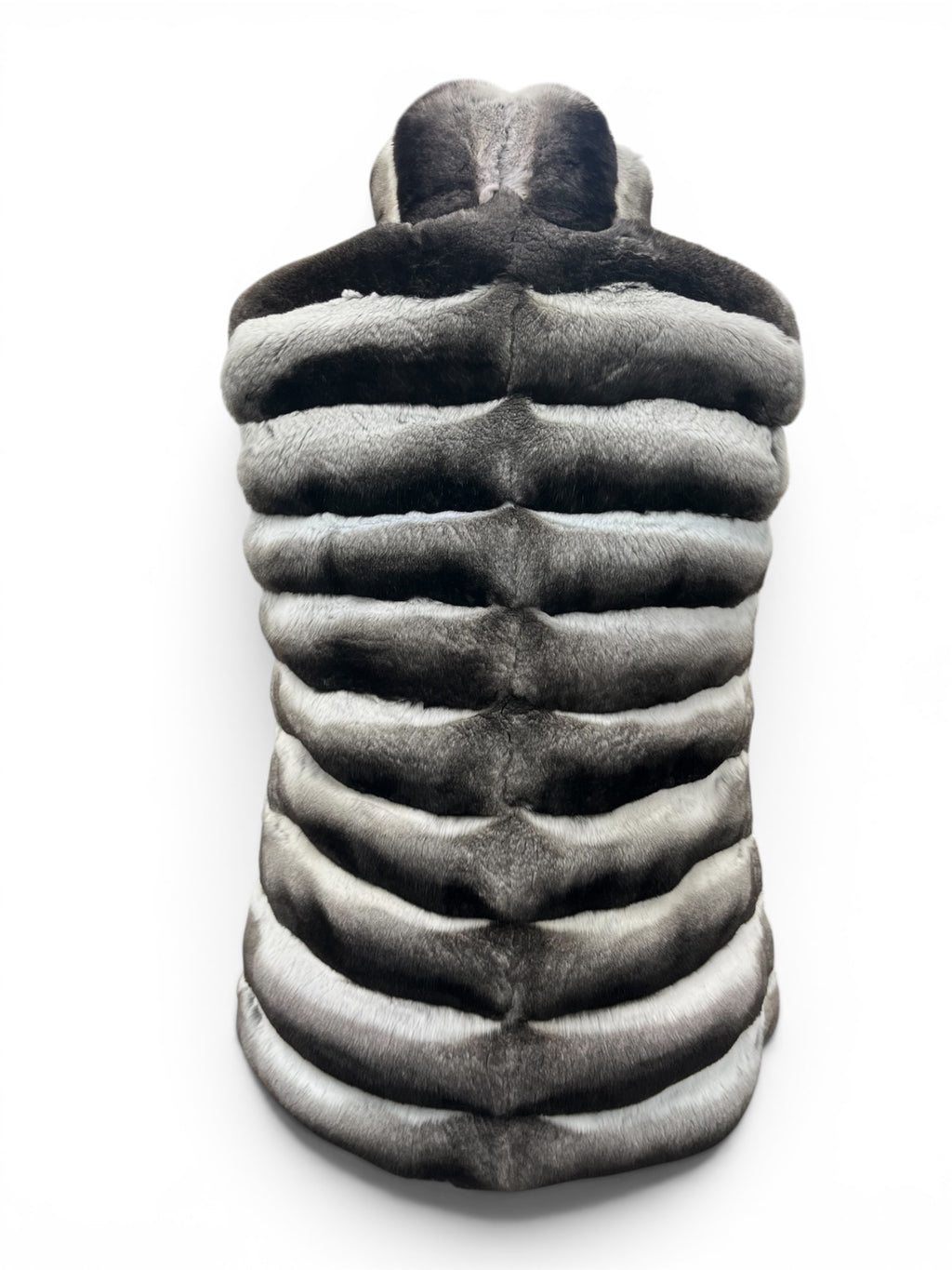 25" Horizontal Natural Grey Gradient Chinchilla Vest, Stand Collar