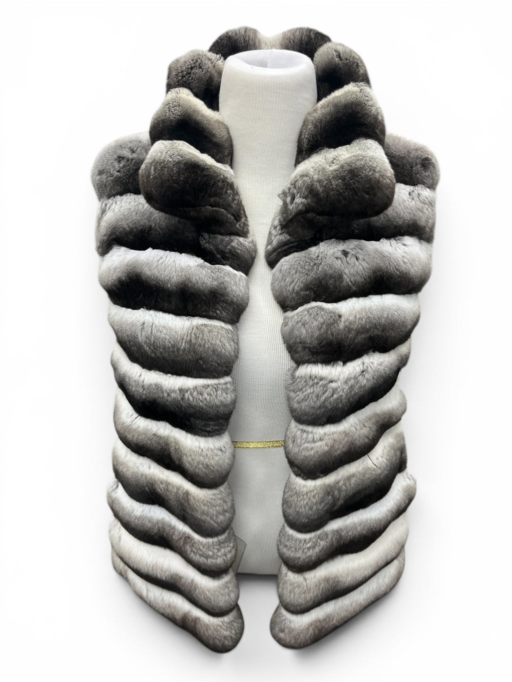 25" Horizontal Natural Grey Gradient Chinchilla Vest, Stand Collar