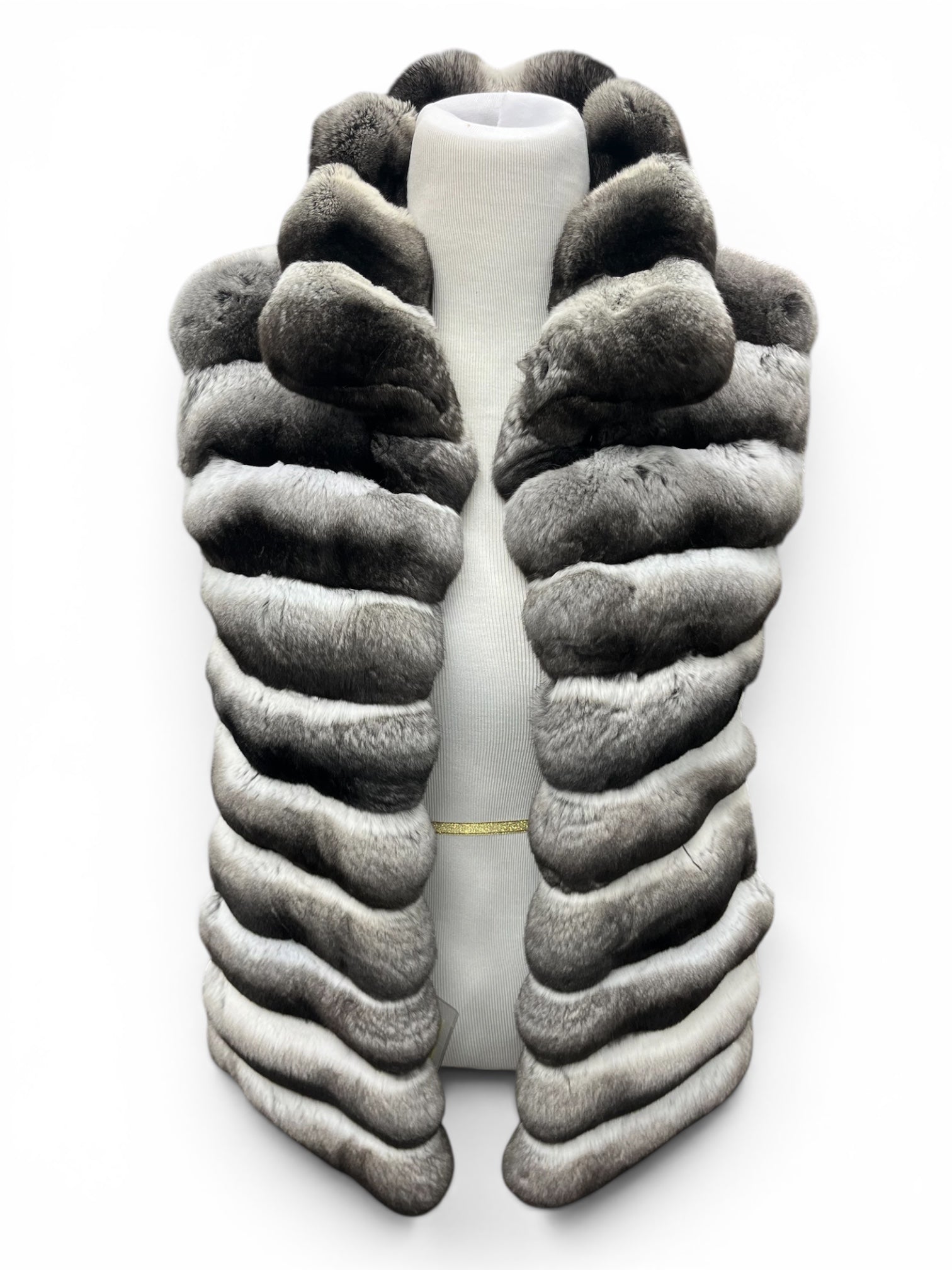 25" Horizontal Natural Grey Gradient Chinchilla Vest, Stand Collar